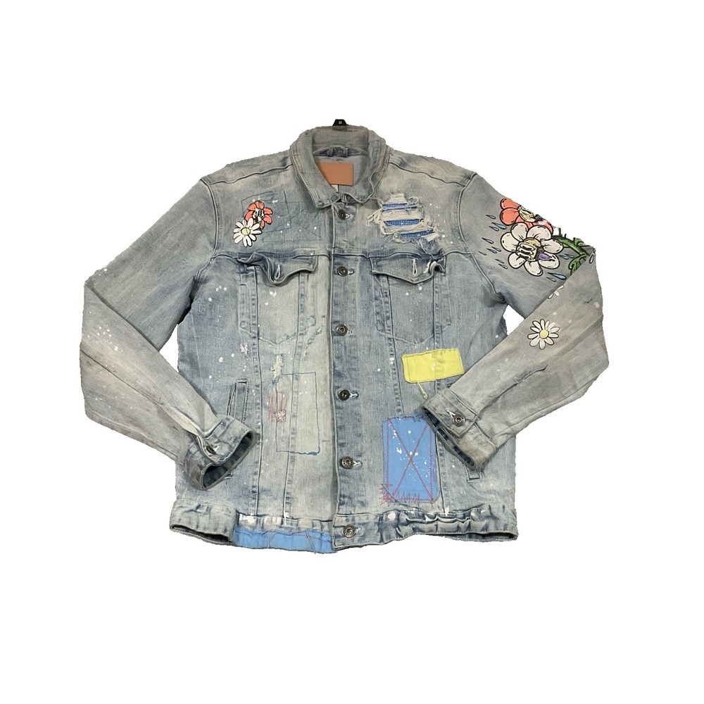 Smoke Rise Womens X Large Denim Jean Jacket Distressed Embroidered Boho